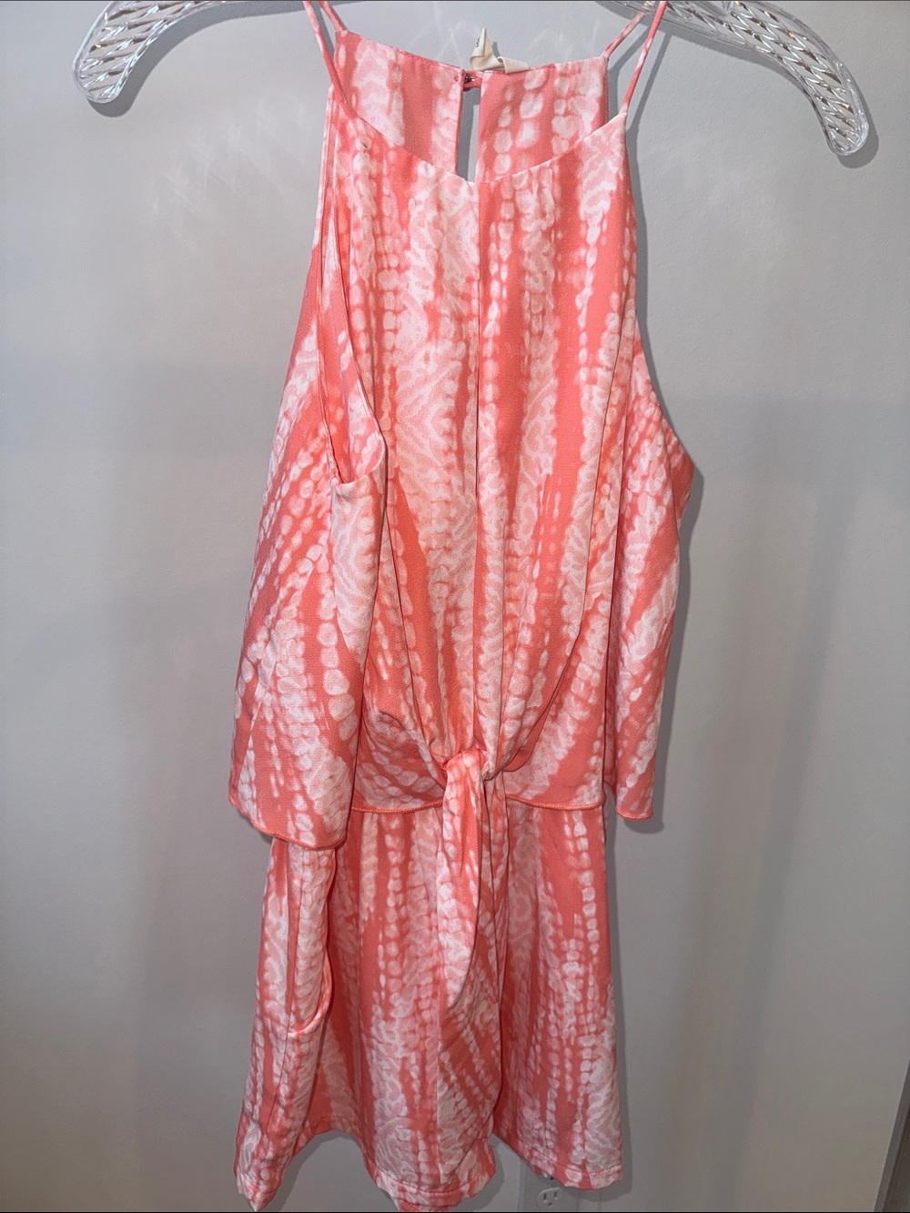 Tyche Coral and White Tie-Dye Sundress